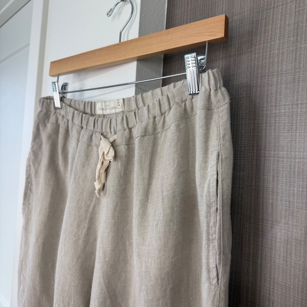 Not Perfect Linen Oat Milk Beige Athens Drawstring Linen Pants Size Medium‎ - Picture 6 of 13